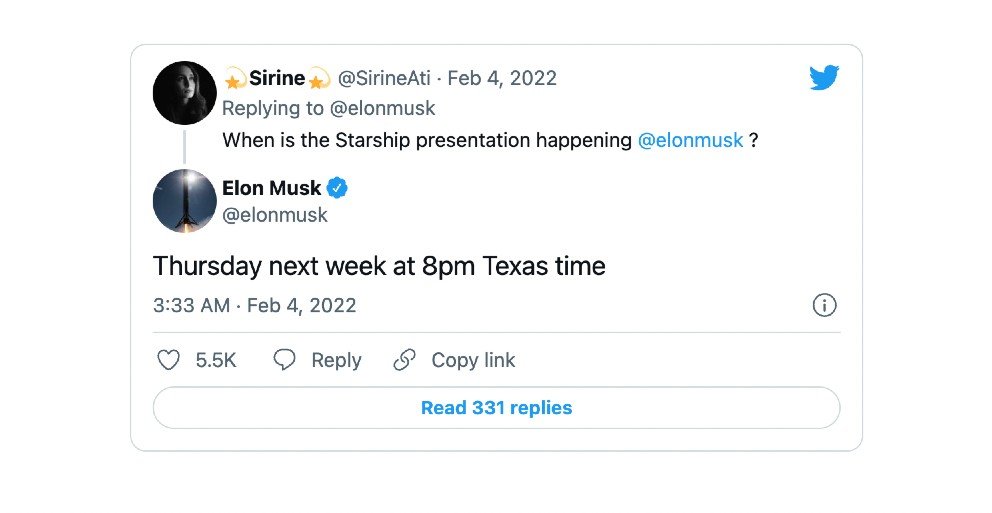 Elon Musk Starship Update Tweet 2022